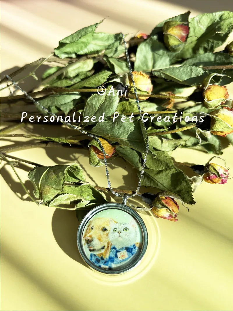 Custom Pet Portrait Enamel Necklace