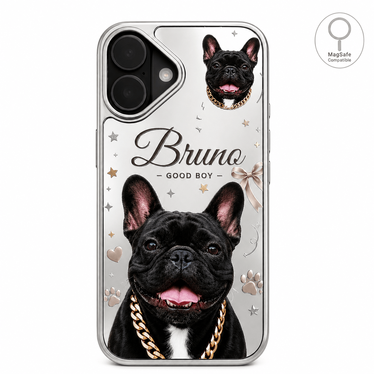 Custom Pet Portrait Mirror Phone Case – Personalized Photo Collage Case for Pet Lovers