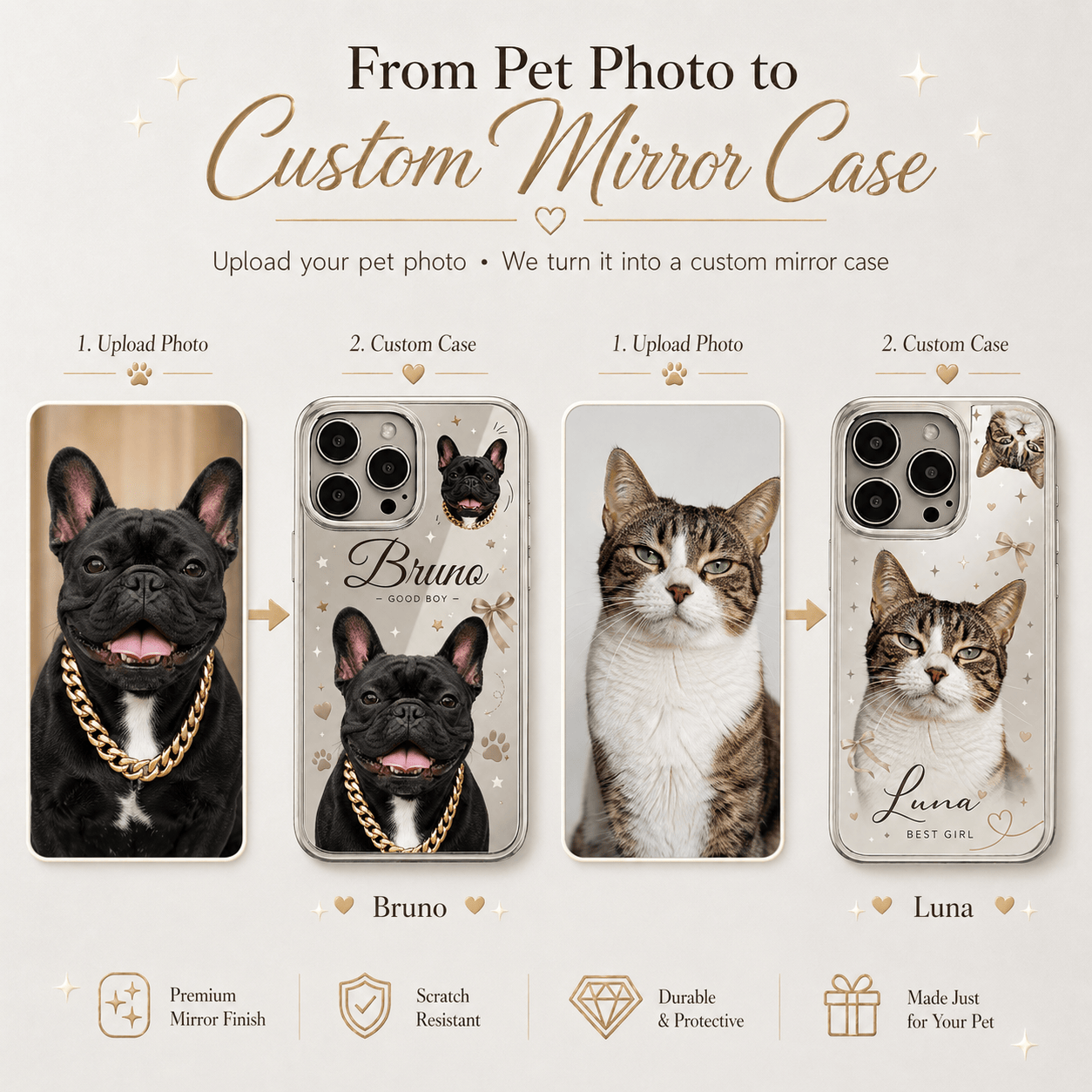 Custom Pet Portrait Mirror Phone Case – Personalized Photo Collage Case for Pet Lovers